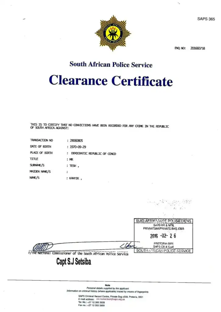 Police clearance certificate